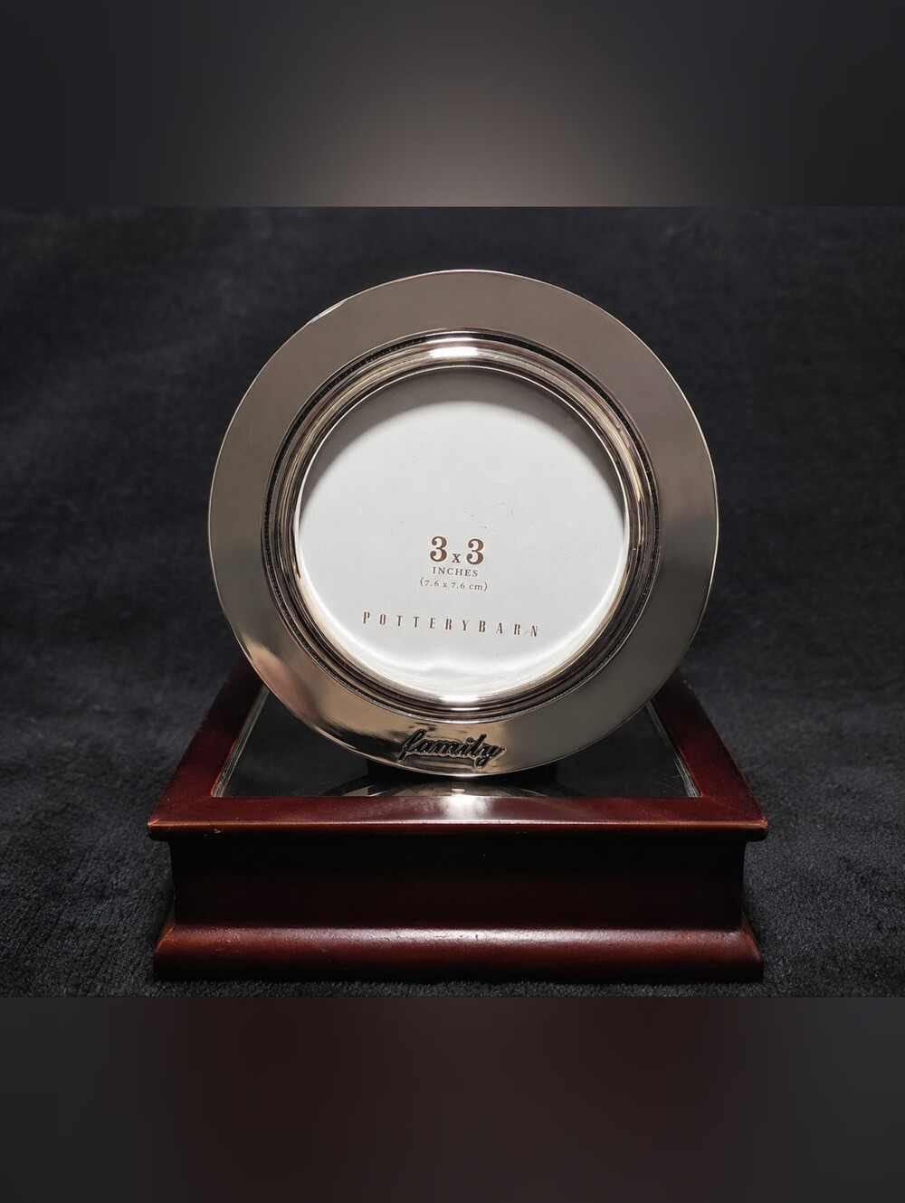 Pottery Barn Silver “Family” Round Photo Frame 3x3 Small Picture Frame